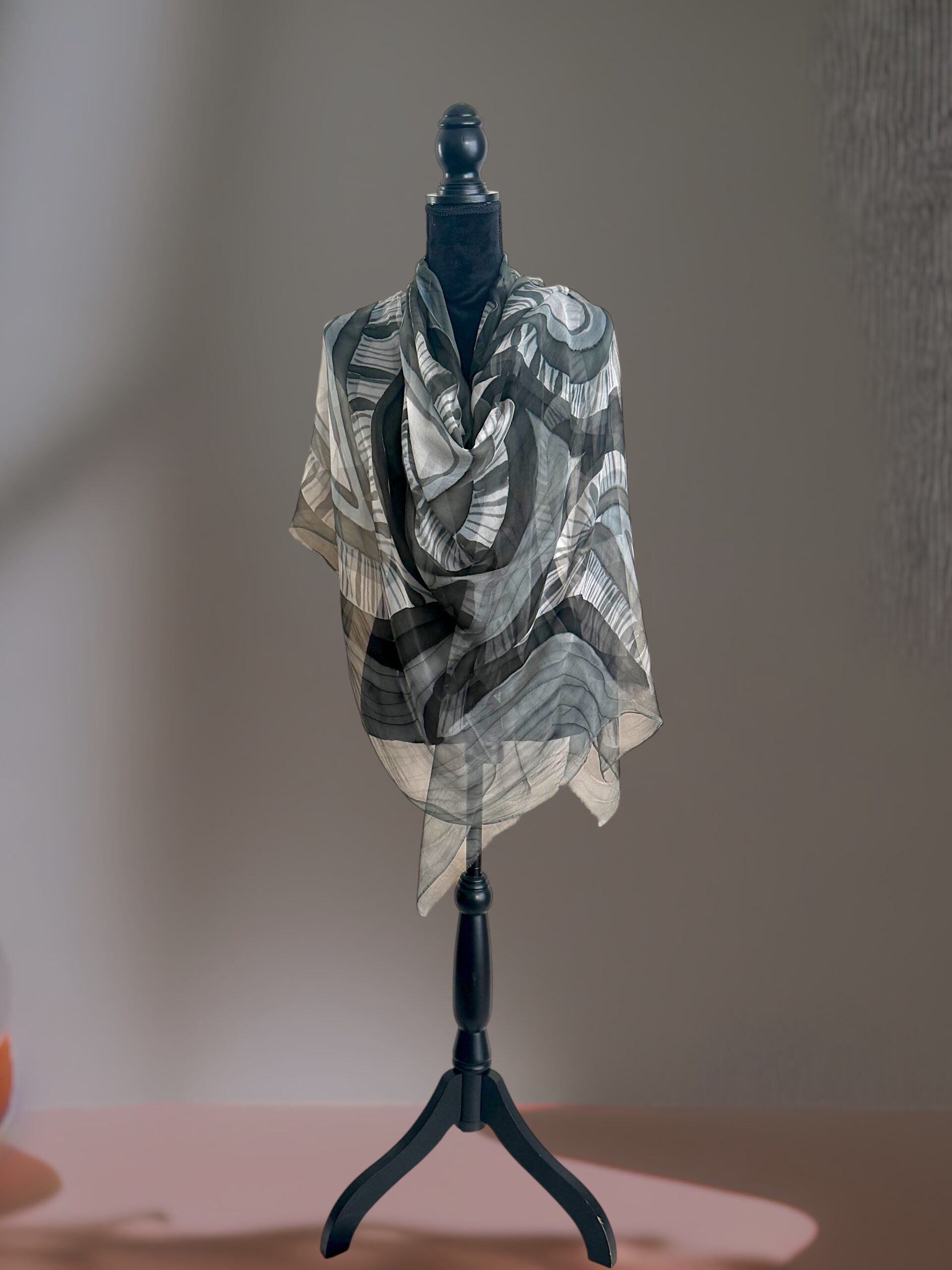 Dance of Ink- Hand -Painted Silk Scarf