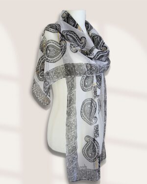 Black & White - Hand - Painted Silk Scarf