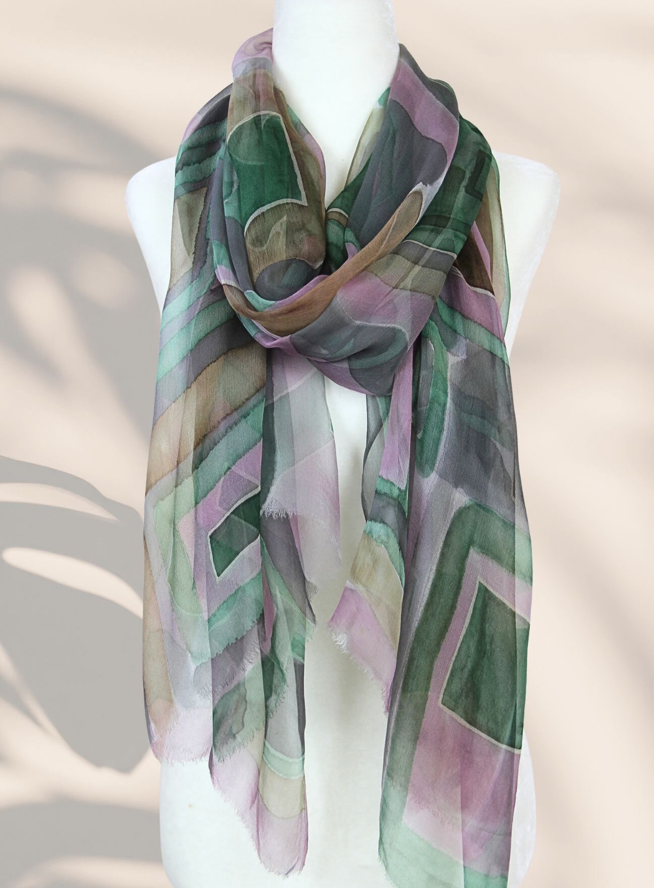 Sage & Blush - Hand -Painted Silk Scarf