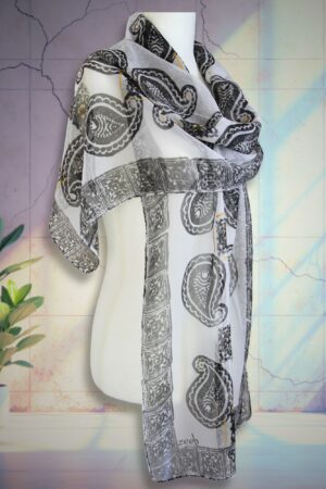 Black & White - Hand - Painted Silk Scarf