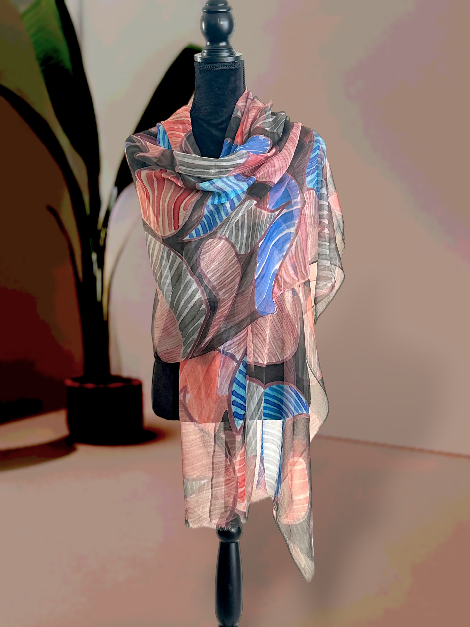 Amber Sky- Hand -Painted Silk Scarf