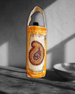 Golden Paisley - Hand-Painted Reusable Wine Bag: Eco-Friendly Cotton Tote